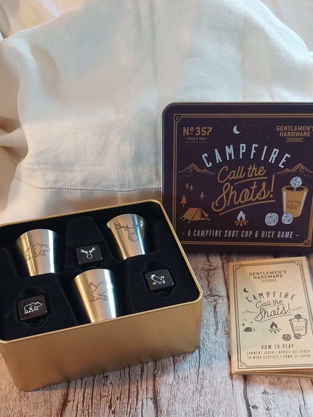 Campfire Shot Cup & Dice Game - Gold Stainless Steel Set